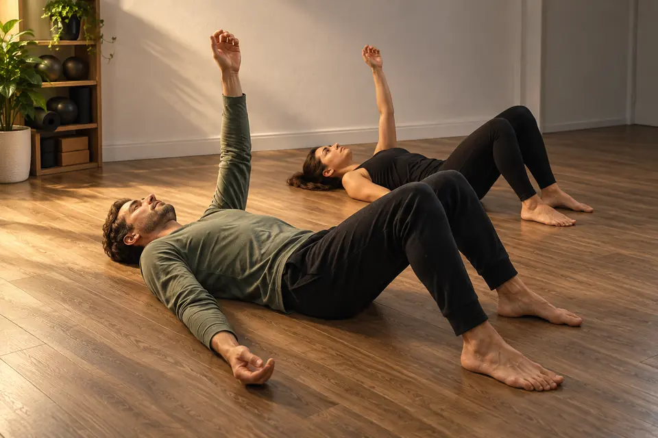 Ejercicio de reeducación postural tumbados boca arriba